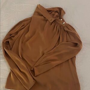 INTERMIX Brown Blouse with Pearl Accents